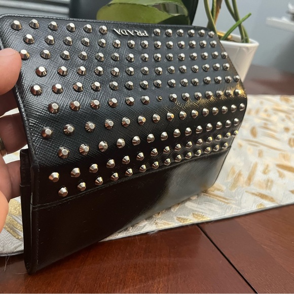‼️SOLD‼️PRADA Long Wallet Black Saffiano Leather studded Limited Edition - Picture 11 of 15
